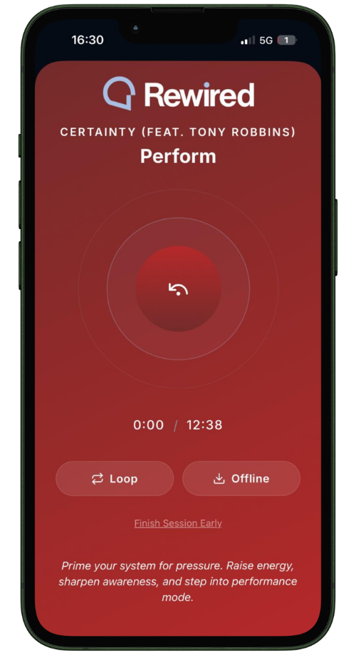 Rewired Perform state displayed on a mobile phone